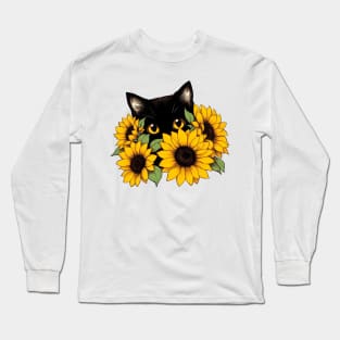 Cat with Sunflowers Long Sleeve T-Shirt